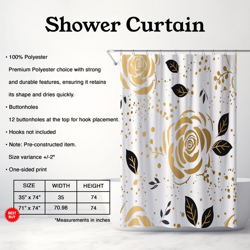 Rideau de douche Gold Flower - Premium, H 74 po x l 71 po