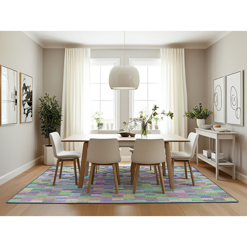 Tapis décoratif géométrique vert Saladino, Rectangle 7 pi x 10 pi
