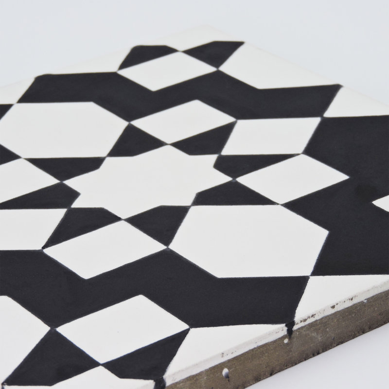 Affos 8" x 8" Cement Patterned Wall & Floor Tile, White/Black