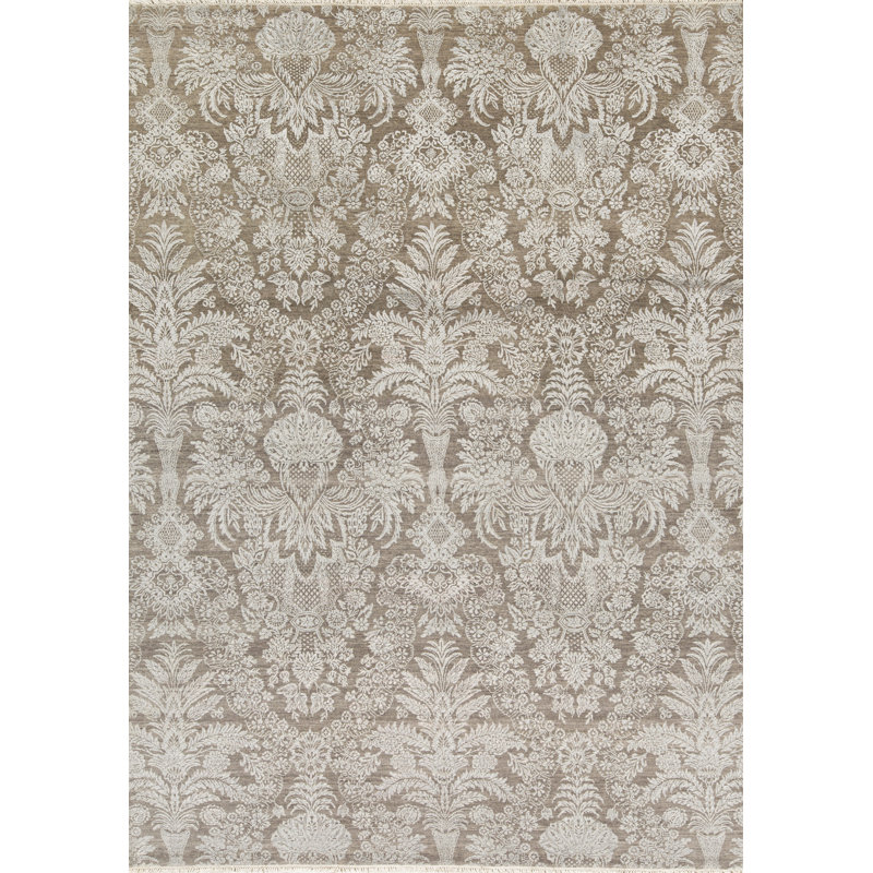 Tapis gris et gris clair de haute qualité noué à la main