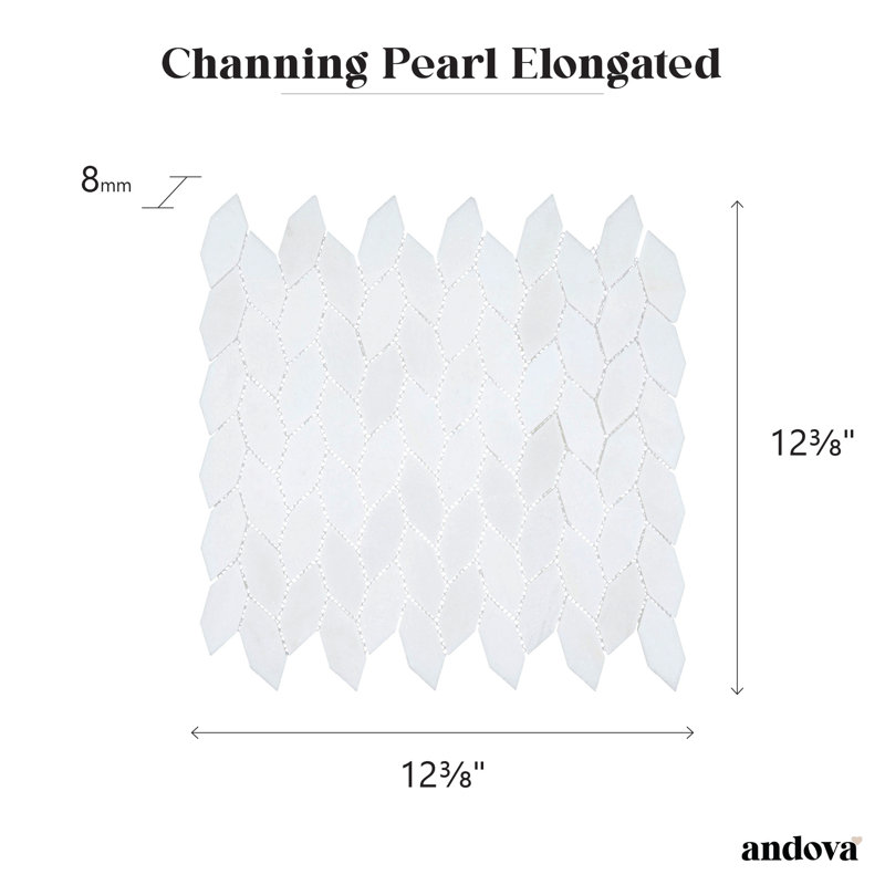 Channing 1-in. x 2.5-in. Elongated Hex Marble Look Polished Natural Stone Wall & Floor Mosaic Tile, Pearl Elongated He