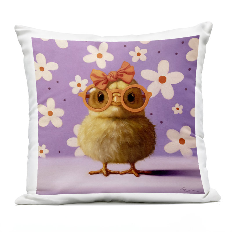 Coussin d'extérieur Bow Peep Groovy Chick, par Lucia Heffernan, 18 x 7 x 18, Mauve