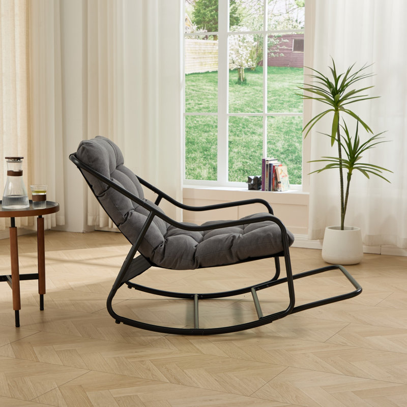 Chaise berçante d'extérieur avec coussin, Gris, Noir