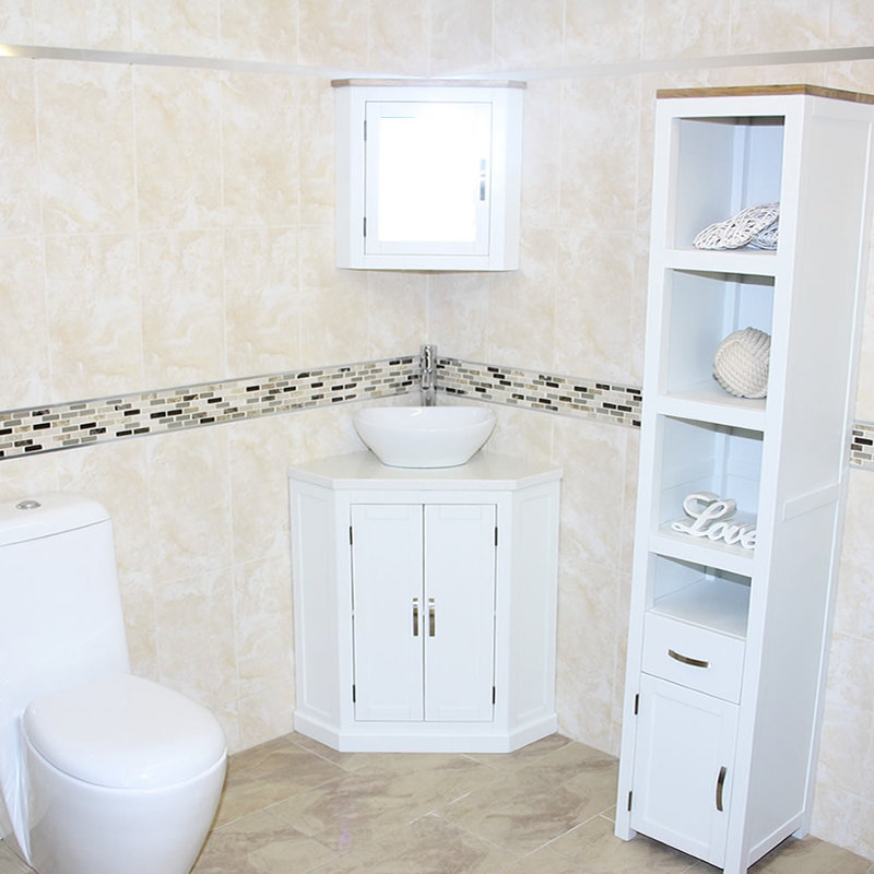 Angelie 550mm Single Bathroom Vanity with Vessel Stone Basin, White, White Quartz