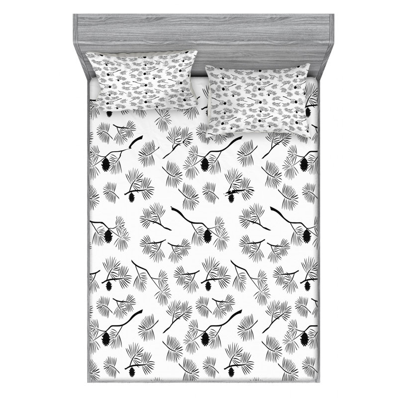 Microfiber Floral Fitted Sheet, Queen Fitted Sheet with 2 Pillowcases