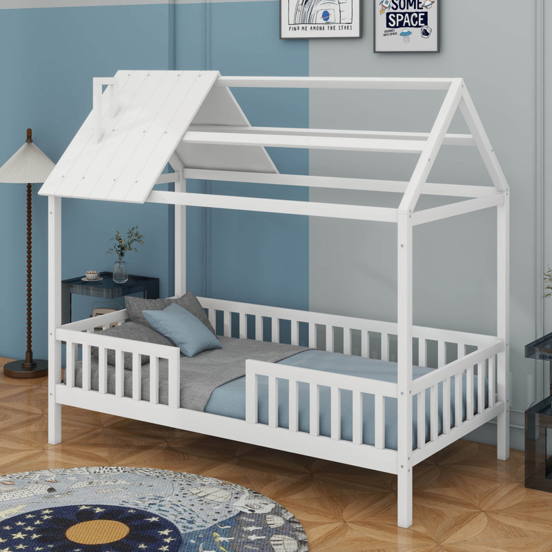 Lit simple en bois avec clôture, Blanc