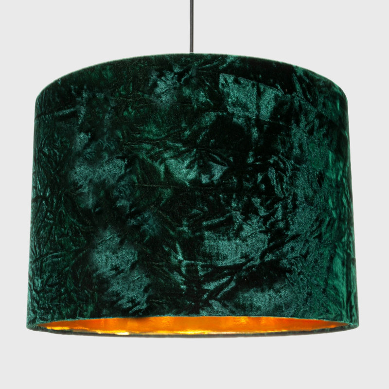 Modern Crushed Velvet Lamp Shade with Shiny Paper Inner, Green, 20cm H x 30cm W x 30cm D