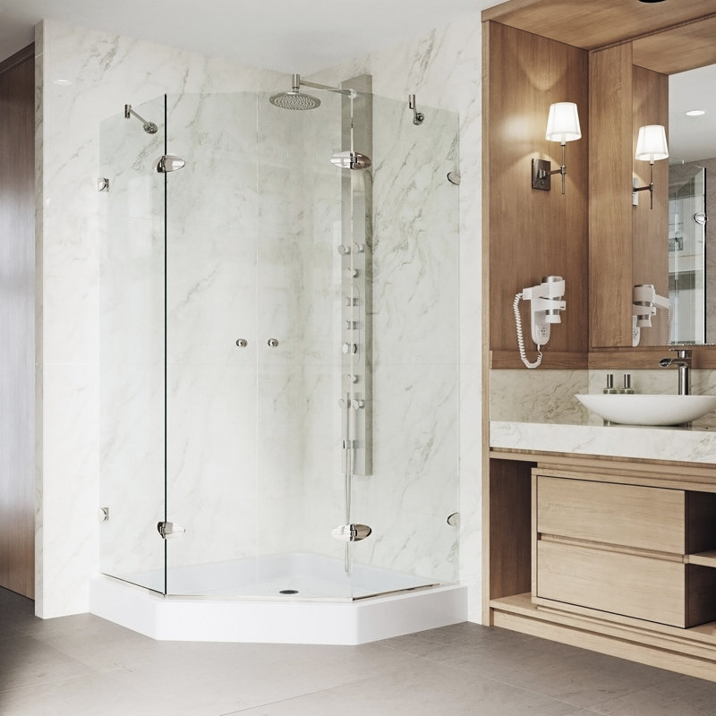 Gemini 48" W x 48" D x 79" H Hinged Frameless Shower Enclosure with 3/8 Clear Glass&Base, Brushed Nickel