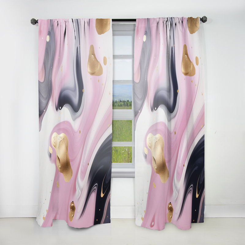 Veleer - Gold And Pink Swirl Ink V - Modern Velvet Curtain - Room Darkening - 1 panel, 52" W x 84" L