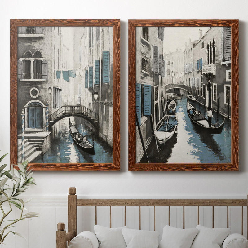 Venise I - ensemble de 2 reproductions d'art, H 31,5 po x l 47 po x P 1,5 po, Toile avec cadre érable, Pas de tapis