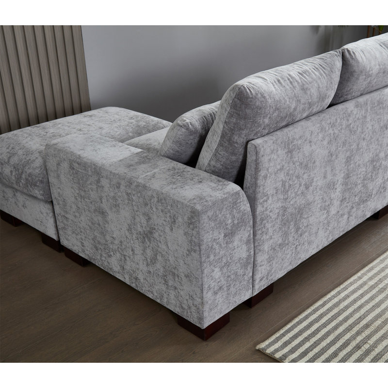 Modern Sectional Sofa Couch With Console, Light Gray Fabric