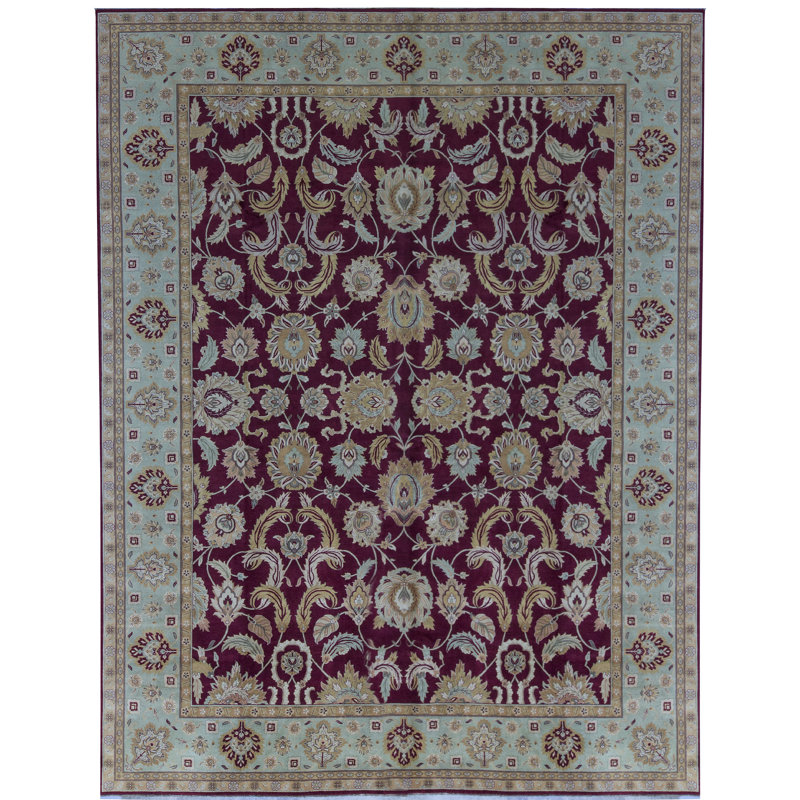 Tapis rouge et vert noué à la main de haute qualité