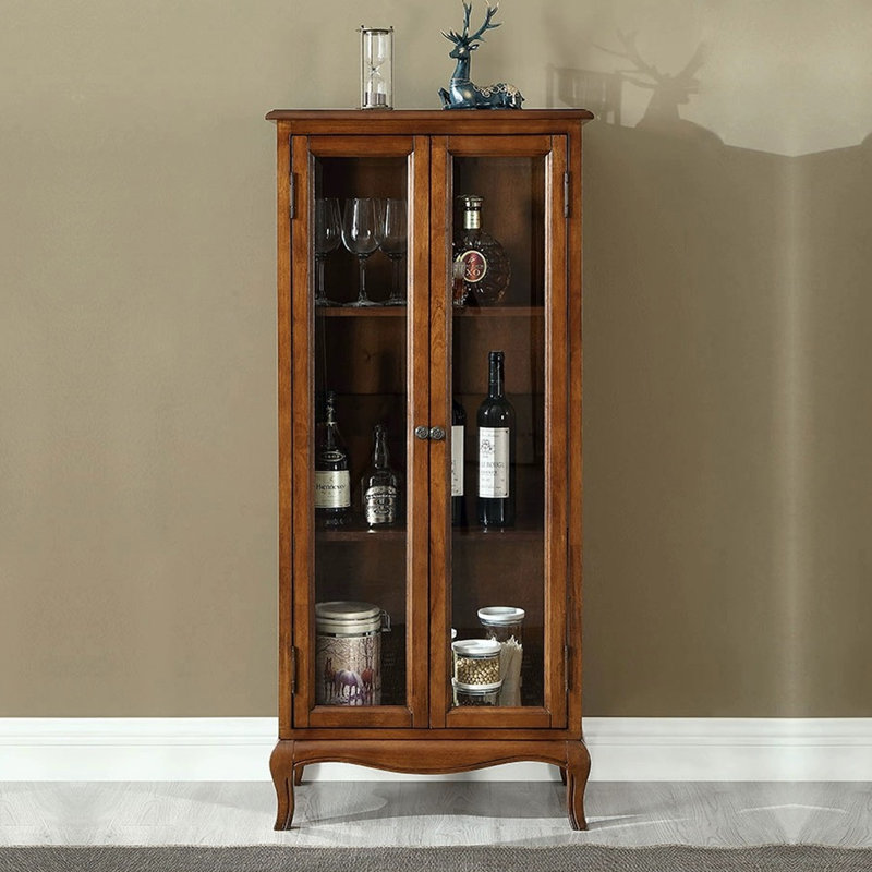Bois de châtaignier massif + vitrines en verre trempé, Chestnut