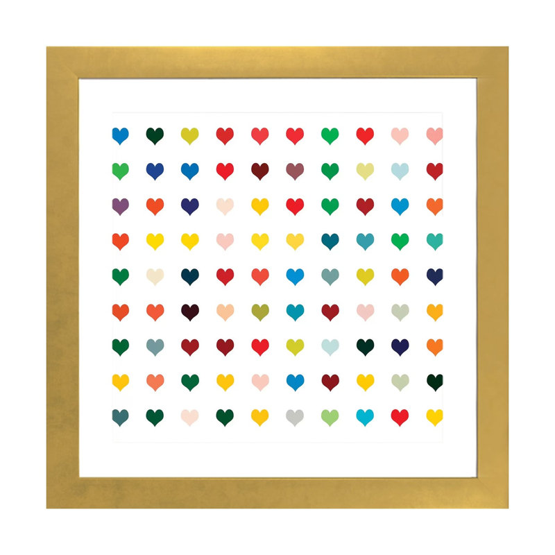«Black Heart» par Shelley Lake - impression d'art graphique, H 24 po x l 24 po x p 1 po, Papier encadré doré, Blanc