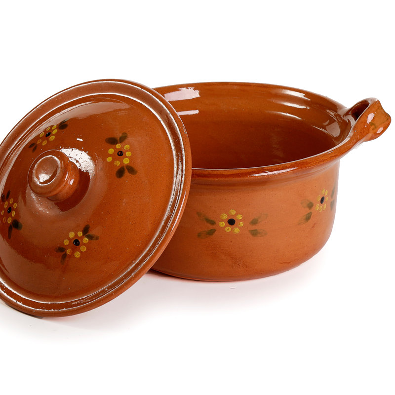 Batterie de cuisine ancienne, pot de cuisine mexicain à couvercle en argile, moyen, terre cuite, 3,5 pintes