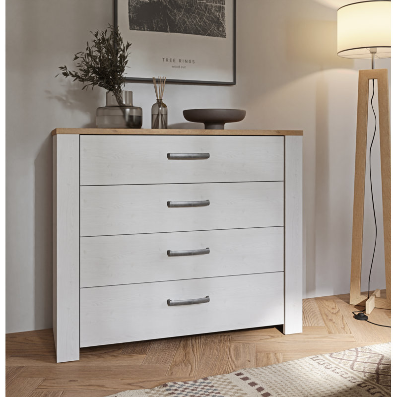 Pulkit 4 - Drawer Rectangle Accent Chest, White/Brown