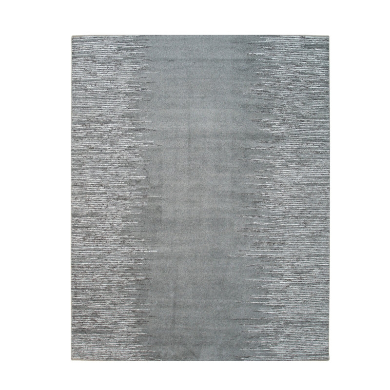 Tapis gris contemporain en laine noué à la main, Rectangle 7 pi 9 po x 9 pi 9 po