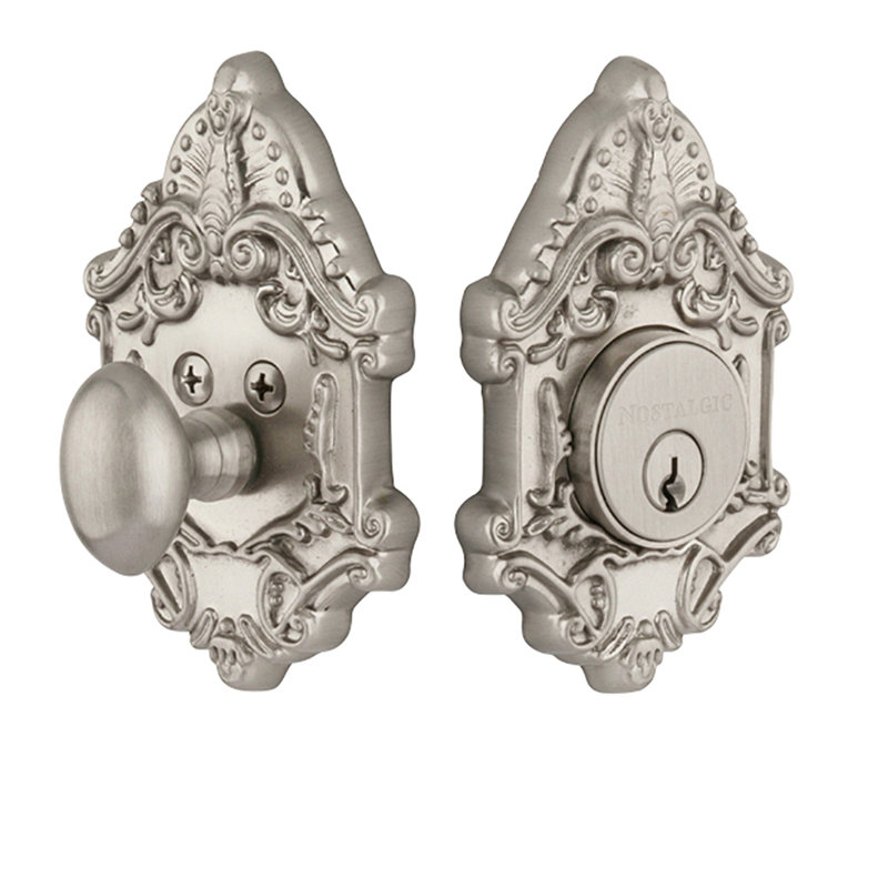 Nostalgic Warehouse Victorian Plate Single Cylinder Deadbolt, Satin Nickel, 2.375