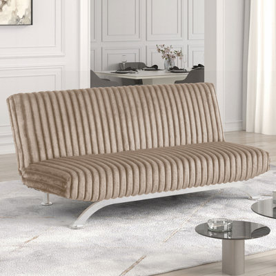 Futon Sofa Contemporary Style Convert Into Bed With Extra Support Metal Leg Chrome Finish Metal Base Legs Taupe Finish