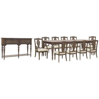 Table de salle à manger à pieds extensibles avec 8 chaises latérales à dossier en bois, 2 chaises avec accoudoirs