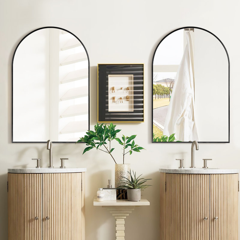 Arch Metal Arched Wall Mirror, Black, 30'' x 20''