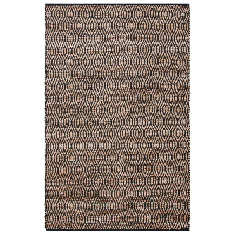 Arria Cape Cod Hand Woven Jute/Cotton Geometric Rug in Black/Natural, Rectangle 2' X 3'