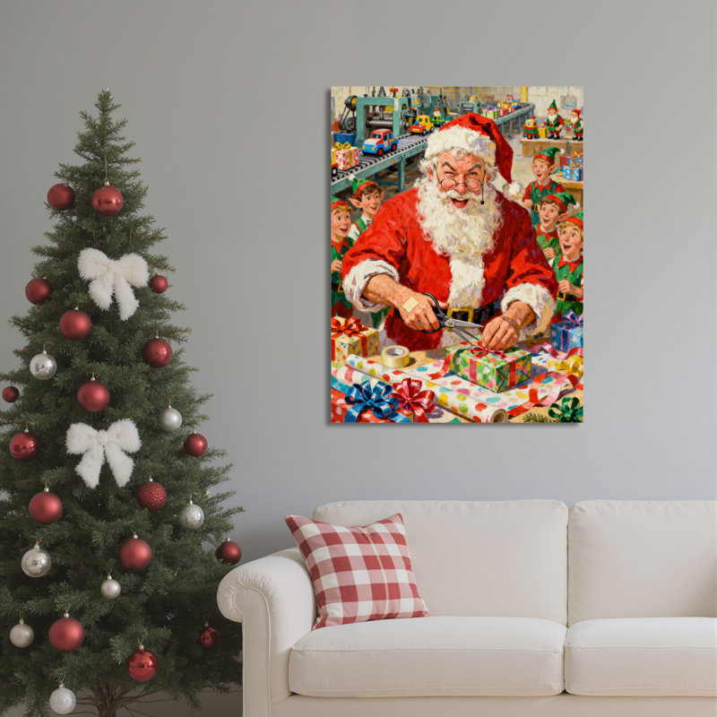 Père Noël atelier, art mural sur toile, H 18 po x l 12 po