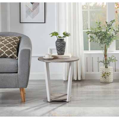 Table de bout ronde contemporaine avec tablette, gris