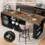 Îlot de cuisine avec table à manger extensible, armoire de rangement, tiroirs, dessus brun rustique, piètement en chêne noir-374892674