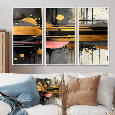 «Dark Transition Golden Shifting Horizons III», art mural formes transitionnelles - ensemble de 3