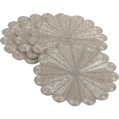 Kaeto Flower Design Beaded 15" Glass Placemat