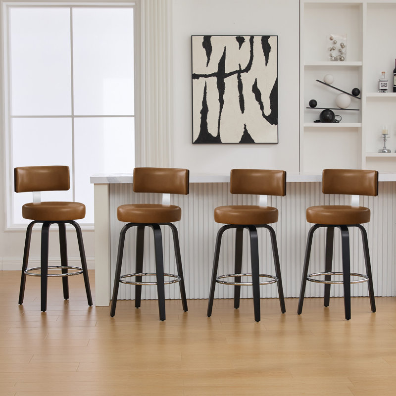 Tabouret pivotant rembourré avec dossier en forme de T, Tabouret de comptoir (siège d'une hauteur de 26 p, Brun, 4