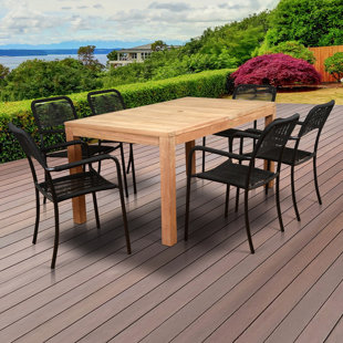 Codi 6 - Person Teak Wicker Patio Dining Set with Rectangular Table