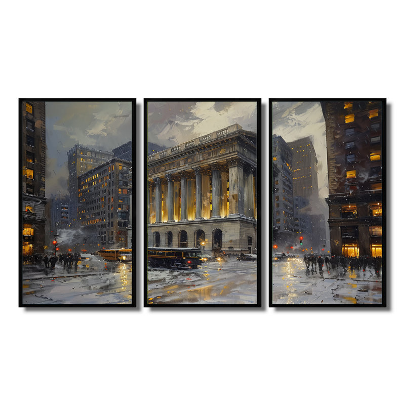 Ensemble de salon Beige Banks Architectural In New York Winter - Banks Wall Art, Cadre flottant noir