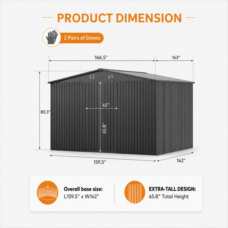 14 ft. W x 12 ft. D Metal Storage Shed with Lockable Doors