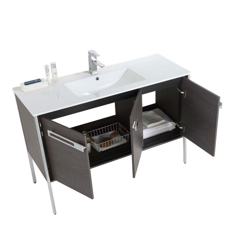 48" Single Bathroom Vanity, Polished Chrome, Black Coal Oak