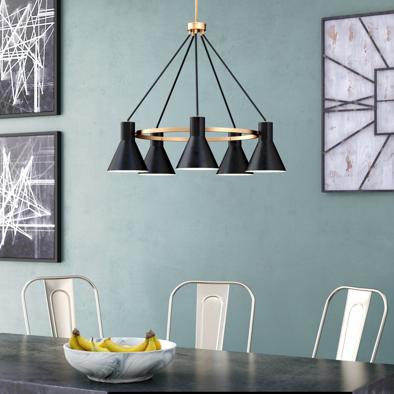 Byers 5-Light Dimmable Wagon Wheel Chandelier, Satin Bronze, No