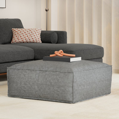 Brody Large Square Coffee Table Pouf in Vegan Faux Leather by Simpli Home