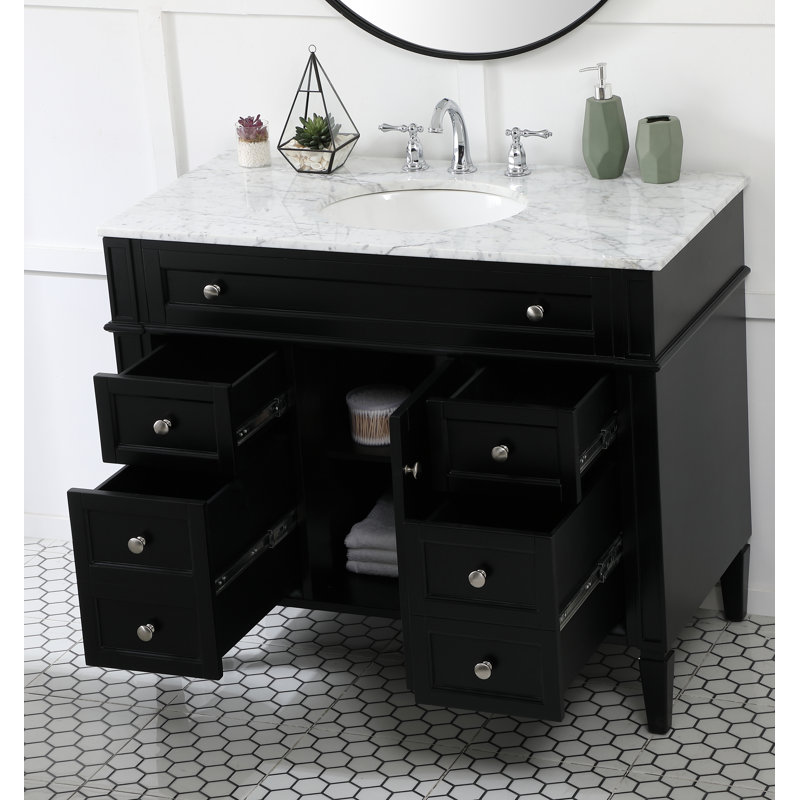 Rivers 42'' Single Bathroom Vanity with Marble Top, Black