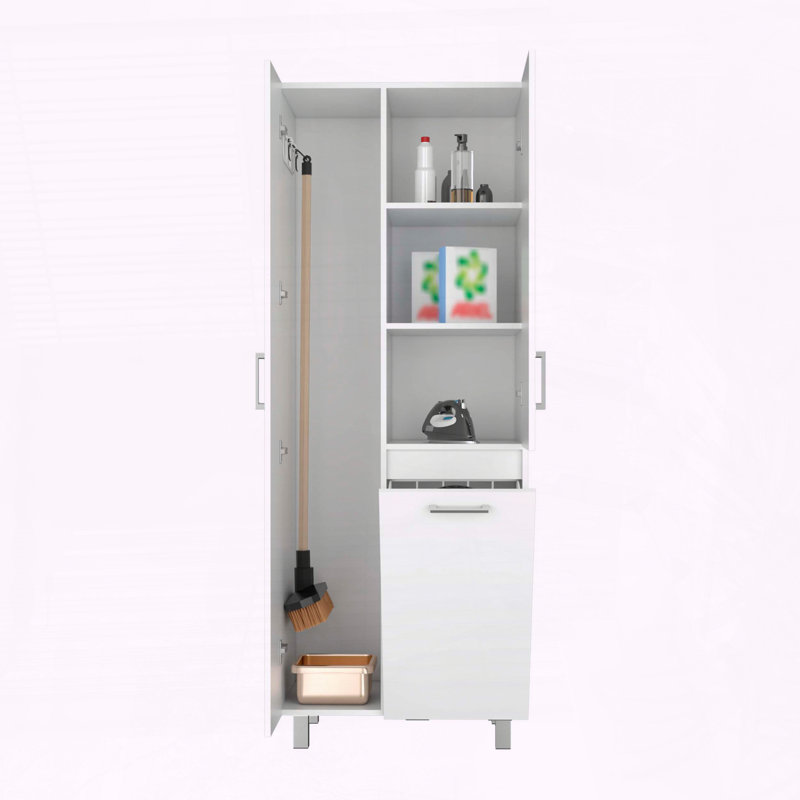 Iris 71" High Two-Door Broom Closet With Hamper and Shelves