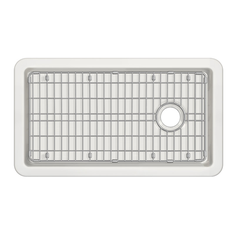 Whitehaus Collection Undermount Single Bowl Fireclay Kitchen Sink with Stainless Steel Grid, 34", White