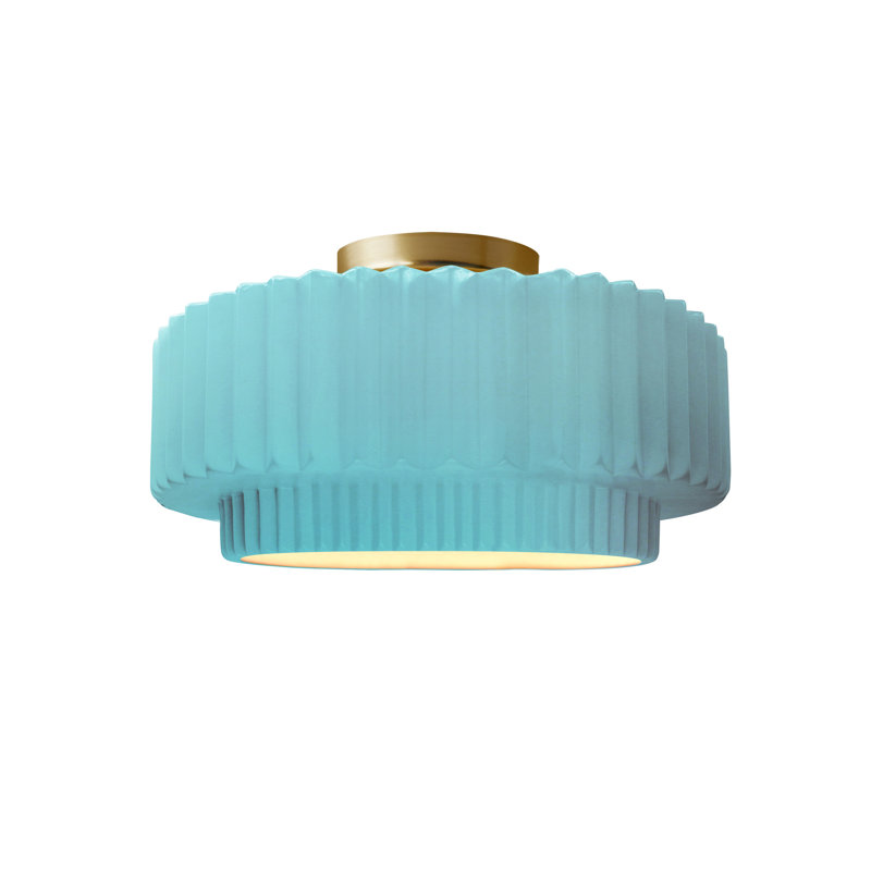 Plafonnier semi-encastré en céramique Radiance, Reflet de piscine, Laiton brossé, H 7 po x l 12 po x P 12 po