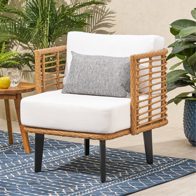 Fauteuil club d'extérieur moderne - Structure en bois et bois avec pieds en tissu