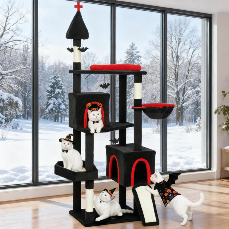 Gothic Castle Themed Multi-Level Cat Tower with Scratching Posts and Plush Retreats