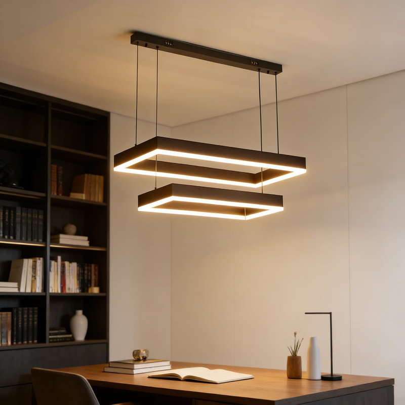 Lustre moderne à DEL rectangulaire, luminaire suspendu à intensité variable avec luminosité et température de couleur réglables pour îlot de cuisine, salle à manger et salon