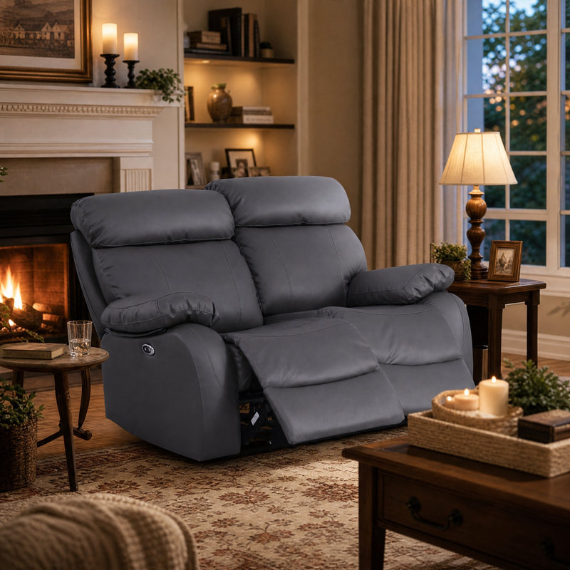 Causeuse inclinable en cuir 59,8 po Avshalom, Similicuir gris
