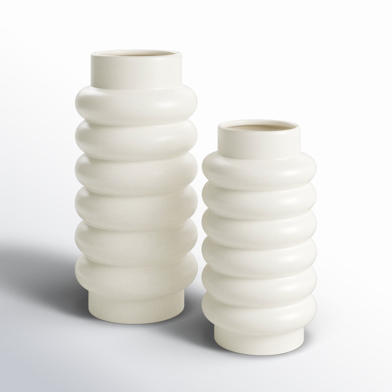 Ensemble de 2 vases de table en grès Alix, Blanc