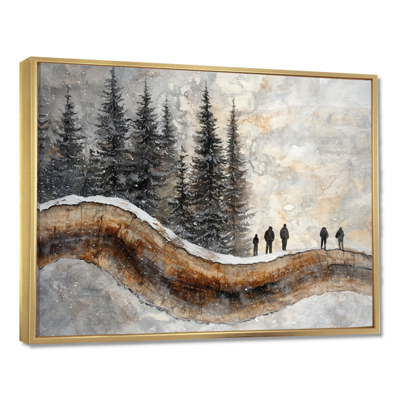 Gerger, groupe de randonnée dans un paysage d'hiver III - Randonnée, art mural sur toile, H 16 po x l 32 po, Doré