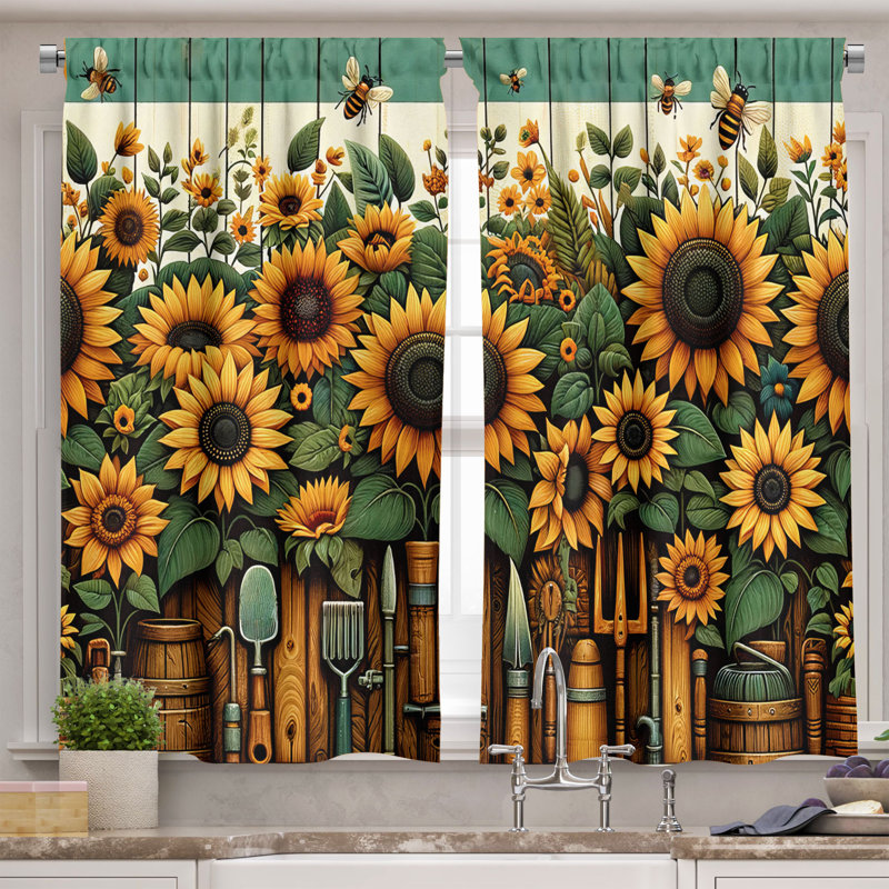 Floral Tailored Kitchen Curtain, 55" W x 24" L