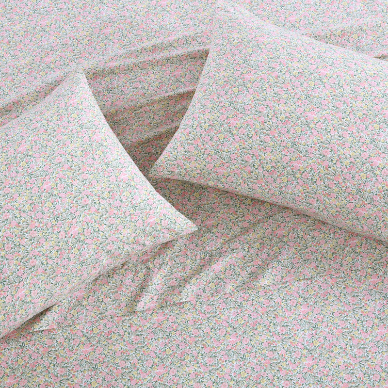 Loveston Pink Full Cotton Percale Floral Sheet Set